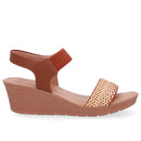 Sandália Salto Anabela Tira Ráfia Couro Marrom