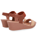 Sandália Salto Anabela Tira Ráfia Couro Marrom