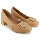 Scarpin Marrom Salto Bloco Couro Monograma