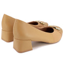 Scarpin Marrom Salto Bloco Couro Monograma