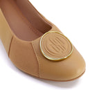 Scarpin Marrom Salto Bloco Couro Monograma