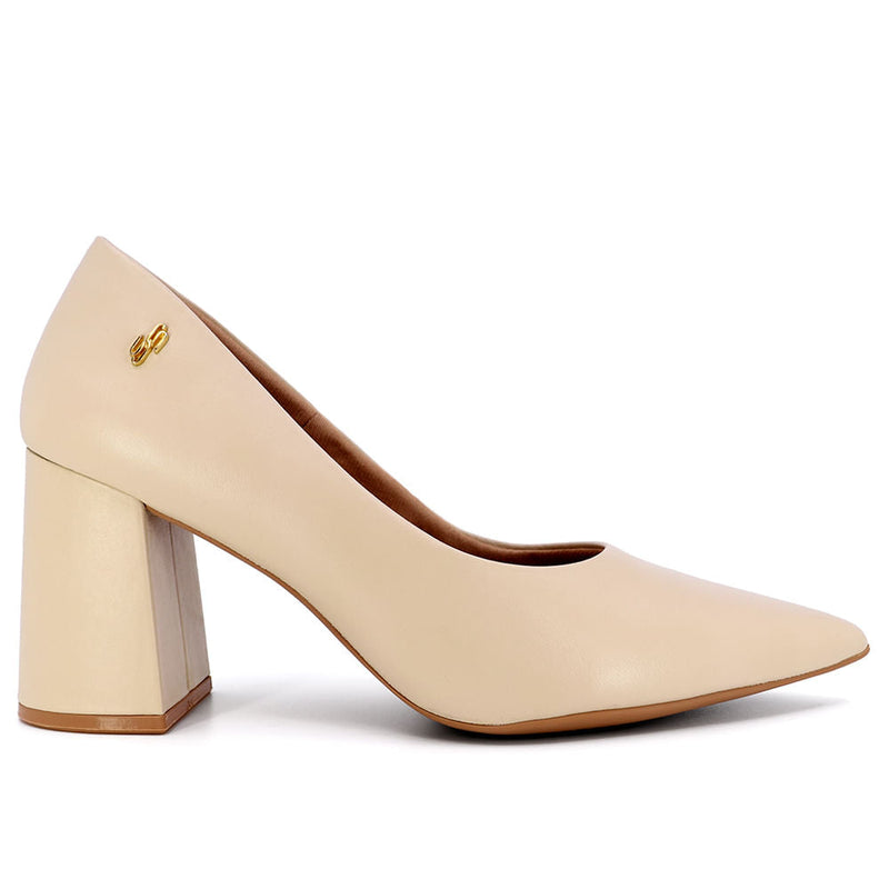 Scarpin Bege Couro Liso