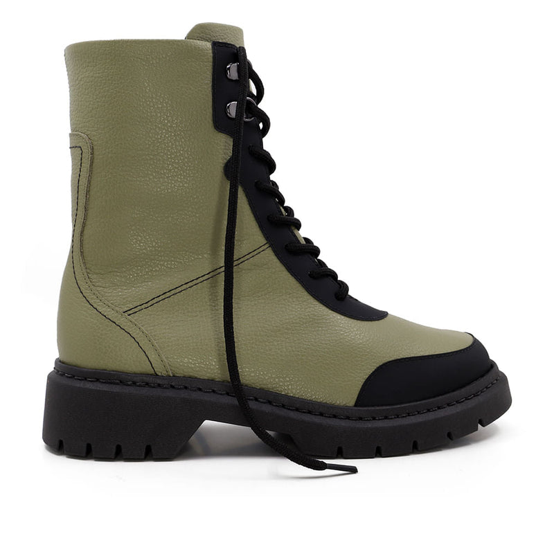 Bota Coturno Verde Militar Couro
