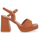 Sandália Salto Alto Couro Marrom Tira Trançada