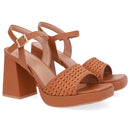 Sandália Salto Alto Couro Marrom Tira Trançada