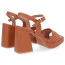 Sandália Salto Alto Couro Marrom Tira Trançada