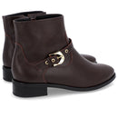 Bota Salto Bloco Marrom Couro Zíper Lateral