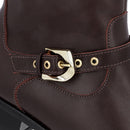 Bota Salto Bloco Marrom Couro Zíper Lateral