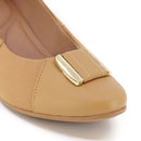 Scarpin Marrom Salto Bloco Couro Detalhe Tecido