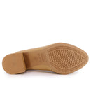Scarpin Marrom Salto Bloco Couro Detalhe Tecido
