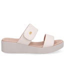 Tamanco Plataforma Couro Branco Marfim Fecho-Flex