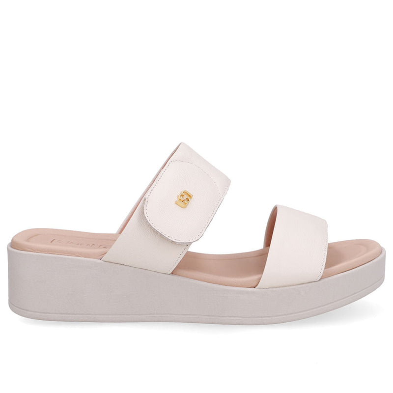 Tamanco Plataforma Couro Branco Marfim Fecho-Flex