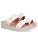 Tamanco Plataforma Couro Branco Marfim Fecho-Flex