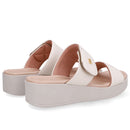 Tamanco Plataforma Couro Branco Marfim Fecho-Flex