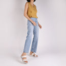 Tamanco Plataforma Couro Branco Marfim Fecho-Flex