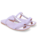 Rasteira Bico Quadrado Couro Lilás