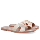 Rasteira Couro Dourada Tira Vazada