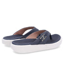 Chinelo Salto Plataforma Couro Azul Detalhe Monograma