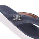 Chinelo Salto Plataforma Couro Azul Detalhe Monograma