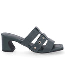 Tamanco Salto Geométrico Couro Verde Tiras