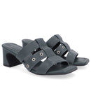 Tamanco Salto Geométrico Couro Verde Tiras