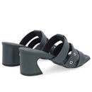 Tamanco Salto Geométrico Couro Verde Tiras