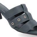 Tamanco Salto Geométrico Couro Verde Tiras