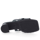 Tamanco Salto Geométrico Couro Verde Tiras