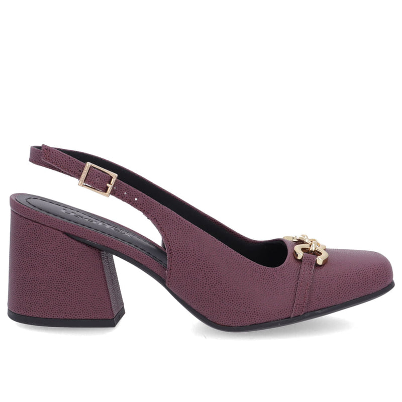 Slingback Roxo Salto Bloco Couro Enfeite