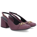 Slingback Roxo Salto Bloco Couro Enfeite