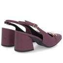 Slingback Roxo Salto Bloco Couro Enfeite