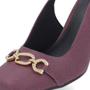 Slingback Roxo Salto Bloco Couro Enfeite