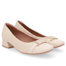 Scarpin Bege Salto Bloco Couro Detalhe Fivela