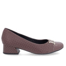 Scarpin Marrom Salto Bloco Couro Lateral Tecido