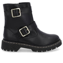 Bota Salto Plataforma Preta Couro Duas Fivelas