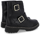 Bota Salto Plataforma Preta Couro Duas Fivelas