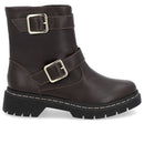 Bota Salto Plataforma Marrom Couro Duas Fivelas