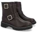 Bota Salto Plataforma Marrom Couro Duas Fivelas