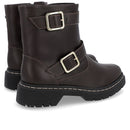 Bota Salto Plataforma Marrom Couro Duas Fivelas