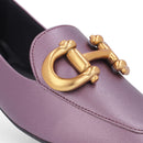 Loafer Roxo Couro Básico Enfeite Escovado