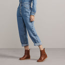 Bota Salto Embutido Marrom Couro