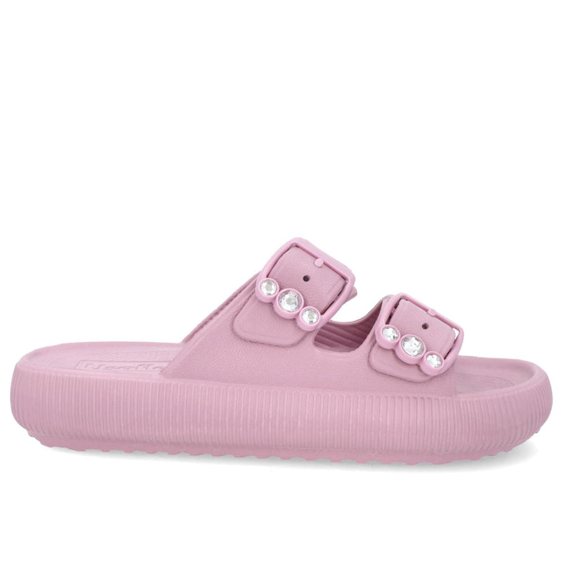 Slide Plataforma Poofy Rosa Eva Fivela Brilho