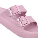 Slide Plataforma Poofy Rosa Eva Fivela Brilho