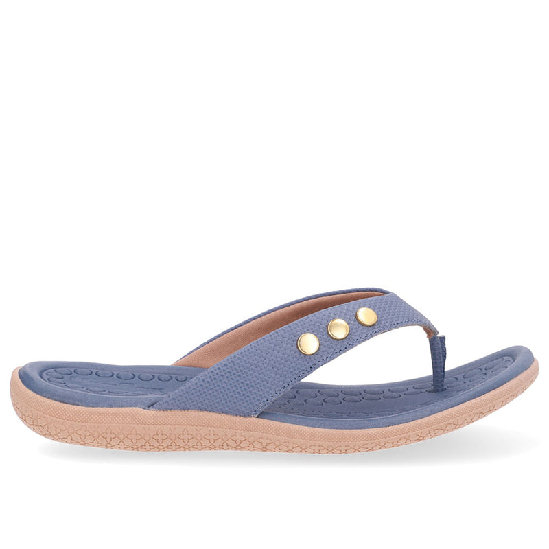 Chinelo Rasteiro Couro Azul