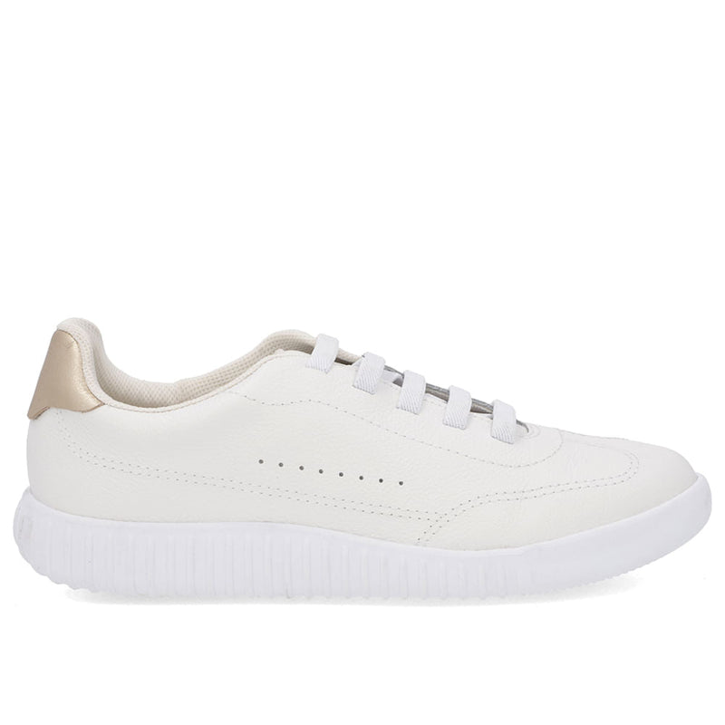 Tênis Casual Branco Couro Cadarço Elástico
