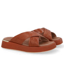 Tamanco Couro Croco Marrom Tira Cruzada