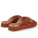 Tamanco Couro Croco Marrom Tira Cruzada