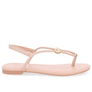 Sandália Rasteira Couro Bege Enfeite