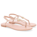 Sandália Rasteira Couro Bege Enfeite