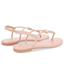 Sandália Rasteira Couro Bege Enfeite